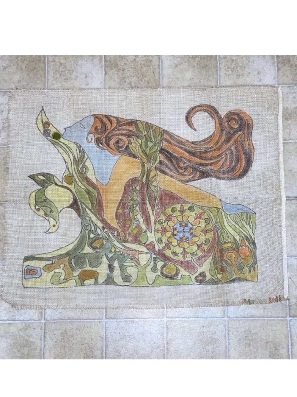 Bohemian Goddess Floral Tapestry Wall Hanging in Green, Orange & Blue